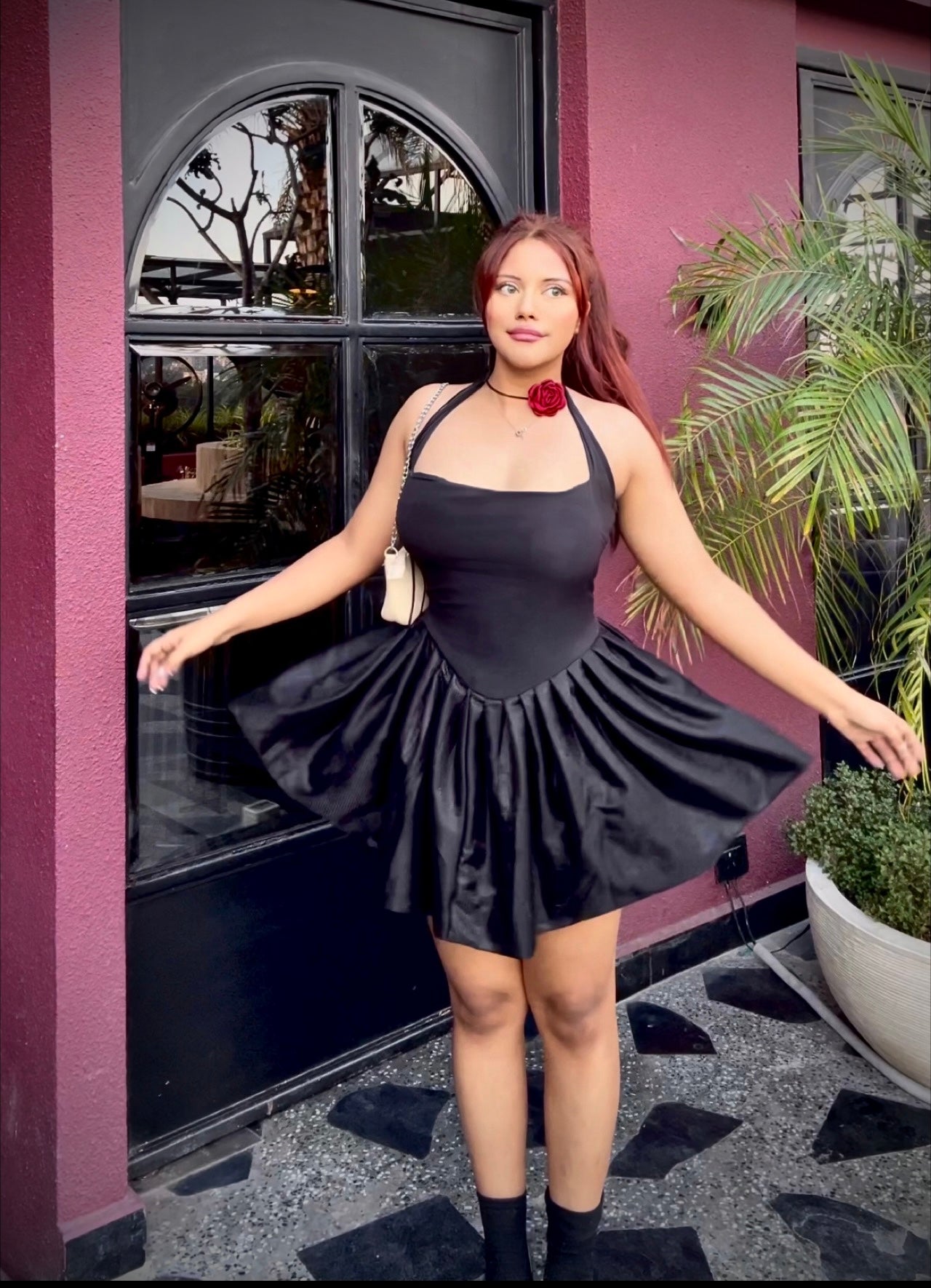 Midnight Rose Satin Mini Dress