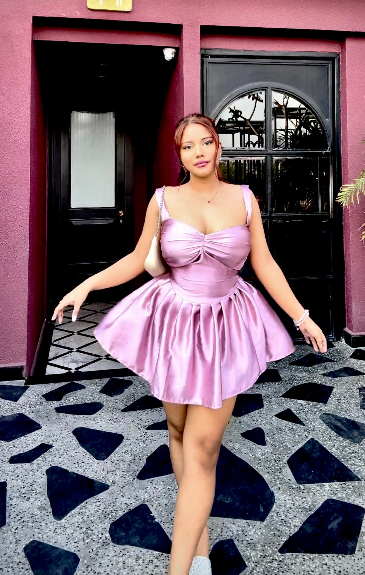 Mauve Glow Satin Fit and Flare Dress Krimilo fashion Mauve Glow Satin Fit and Flare Dress Krimilo fashion